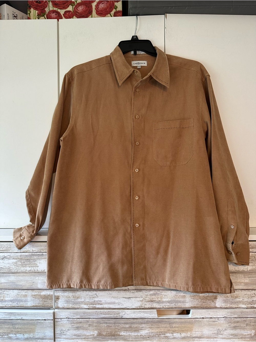🤎 Chereskin Faux Suede Button Down Shirt Brown Size L Vintage 90s Style